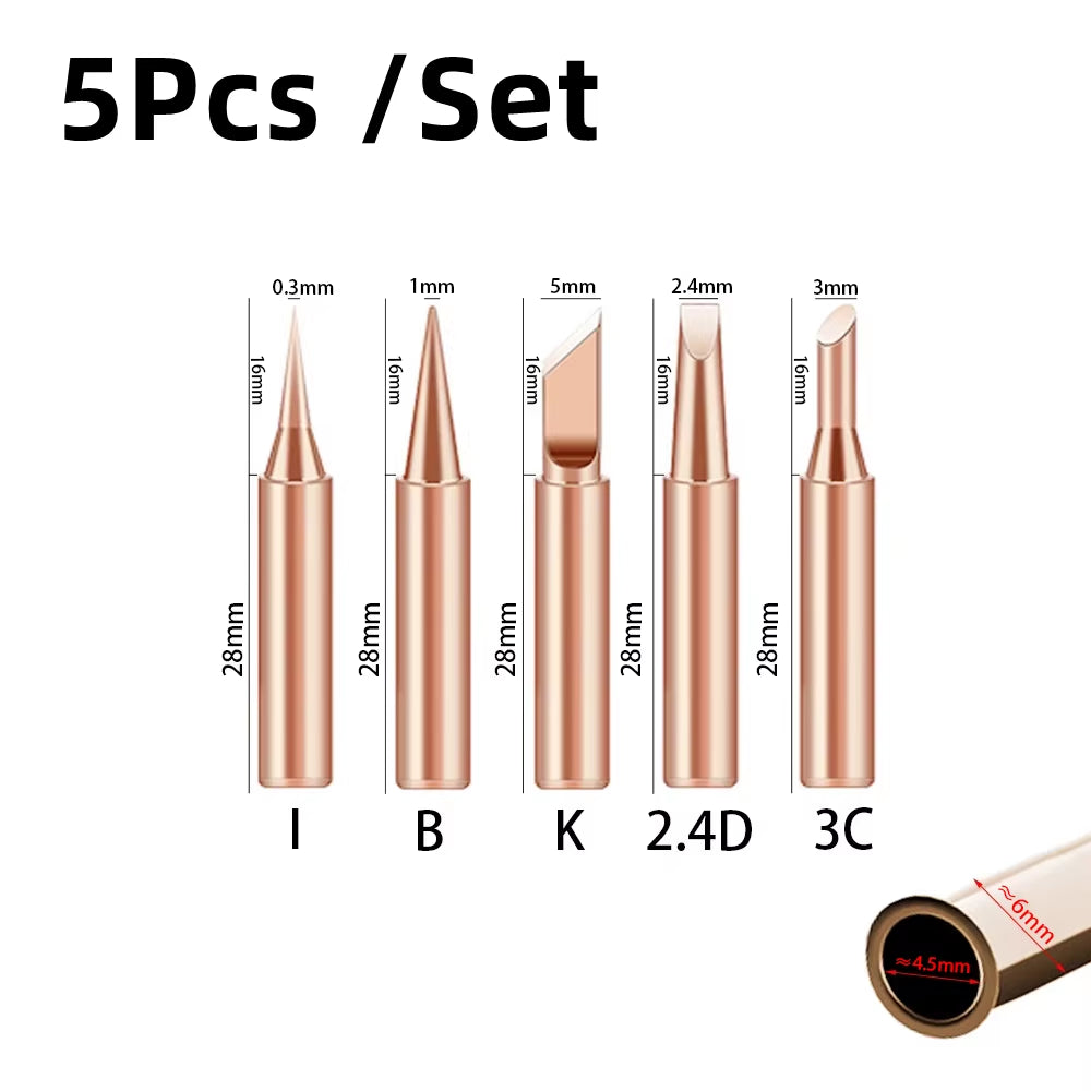 5Pcs I+B+K+2.4D+3C Soldering Iron Pure Copper 900M Soldering Iron Head Set inside Hot Bare Copper Electric Soldering Iron Tip