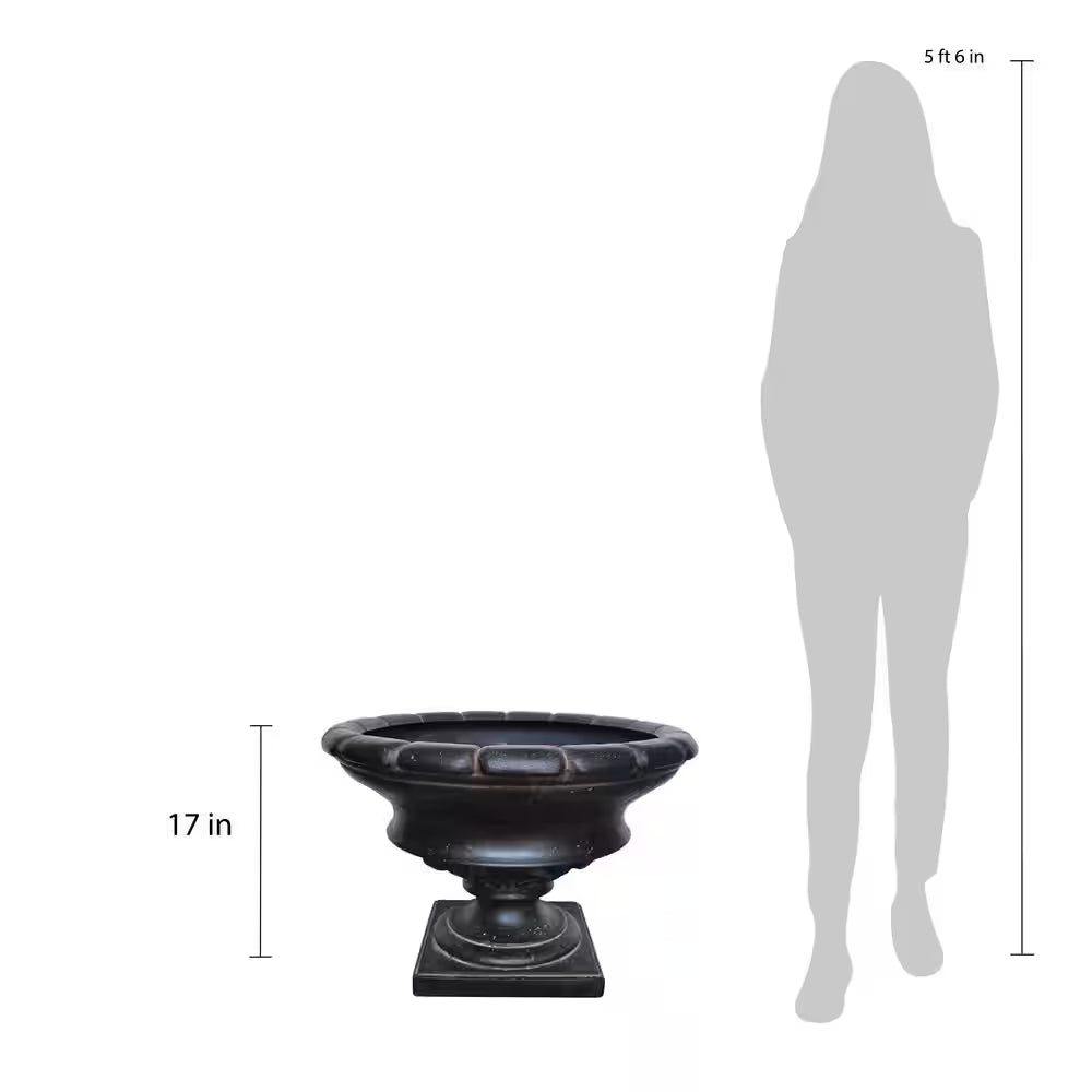 17 In. H Charcoal Cast Stone Fiberglass Low Urn