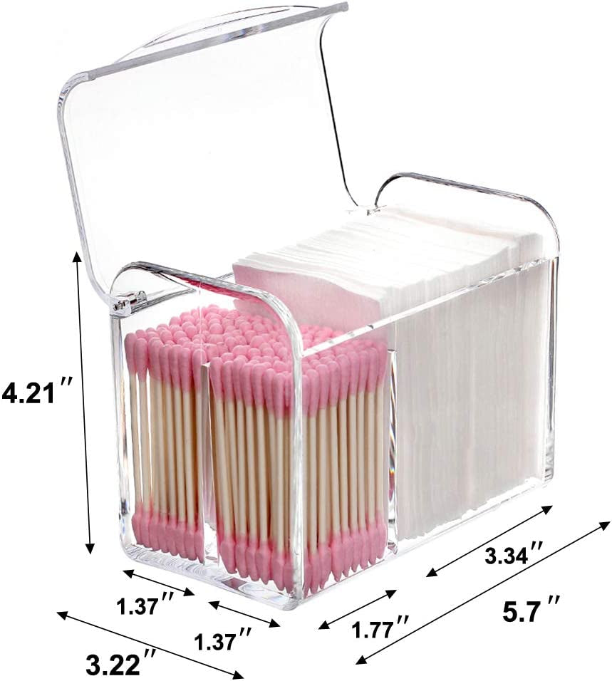 Qtip Holder Dispenser for Cotton Ball Swab, Cotton round Pads, Floss,3 Compartment Plastic Apothecary Jars,Bathroom Organization and Storage,Vanity Organizers and Storage,Clear