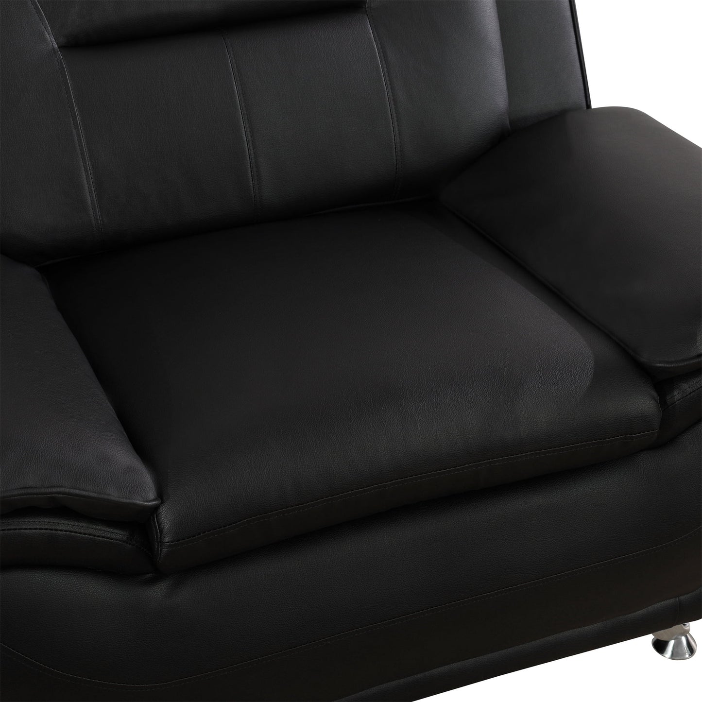 3 Piece Sofa Set - 46" Wide Upholstered Sofa Couch Armchair, Leather, Black