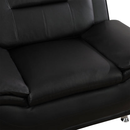 3 Piece Sofa Set - 46" Wide Upholstered Sofa Couch Armchair, Leather, Black