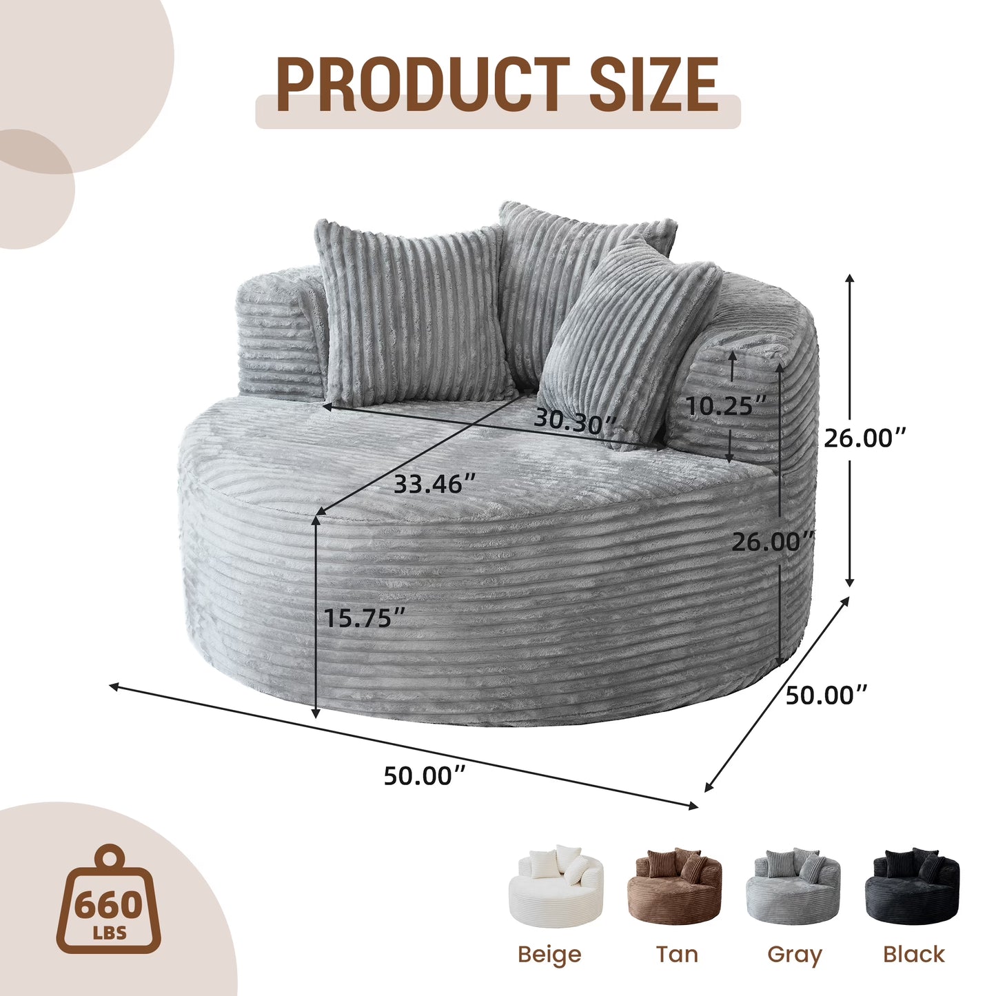 Magic Home Modern Lazy Sofa Foam Couch Sectional Sofa Togo Sofa Floor Sofa for Bedroom,Living Room,Apartment and Small Space,Single Seat Sofa,Gray