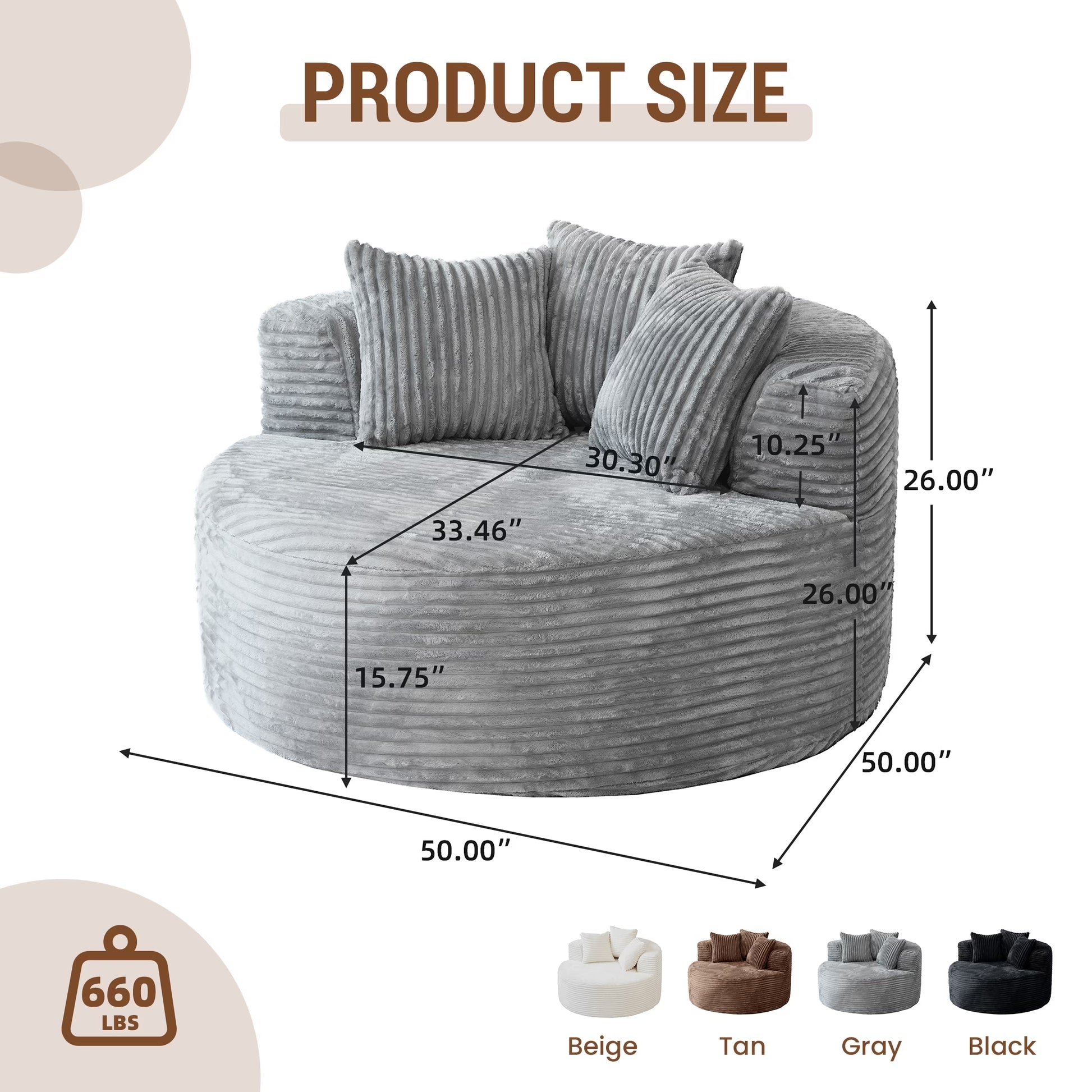 Magic Home Modern Lazy Sofa Foam Couch Sectional Sofa Togo Sofa Floor Sofa for Bedroom,Living Room,Apartment and Small Space,Single Seat Sofa,Gray