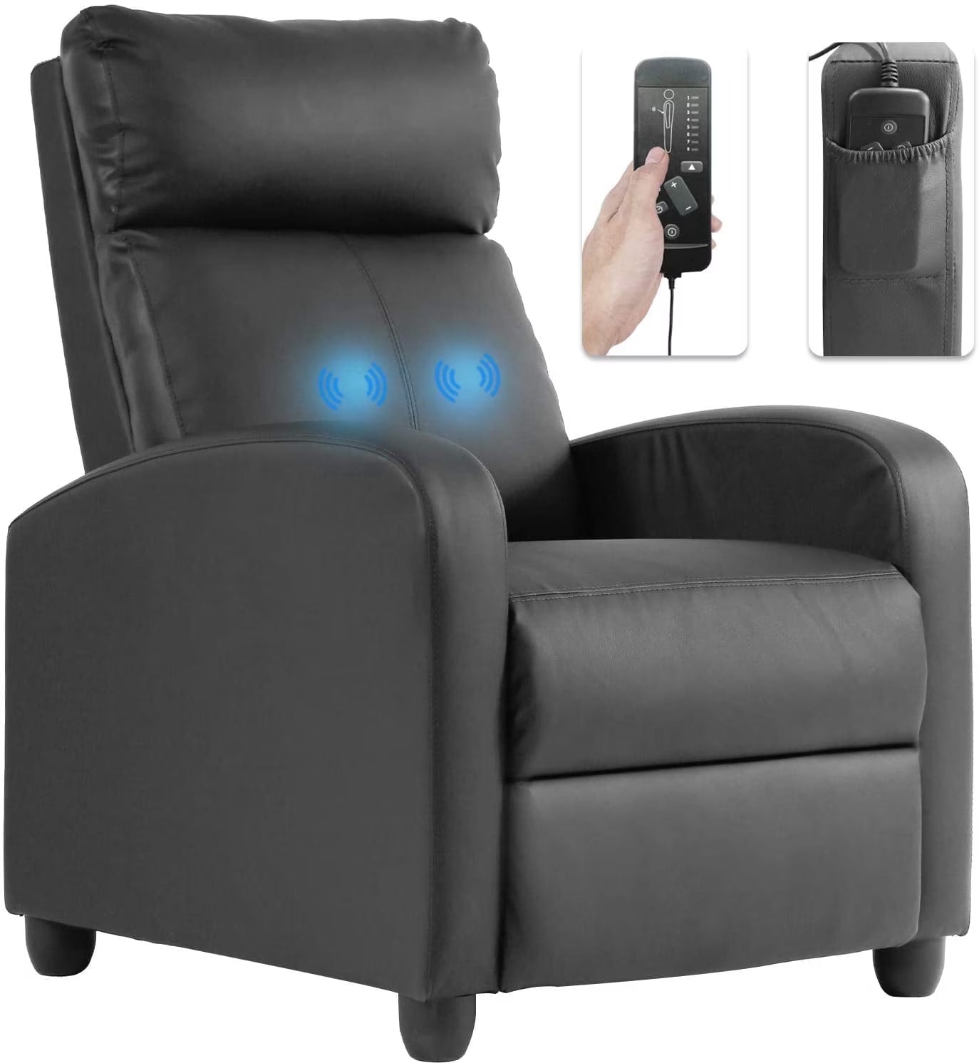 FDW Recliner Chair Breathable Padded PU Leather Massage Single Sofa Recliners,Black