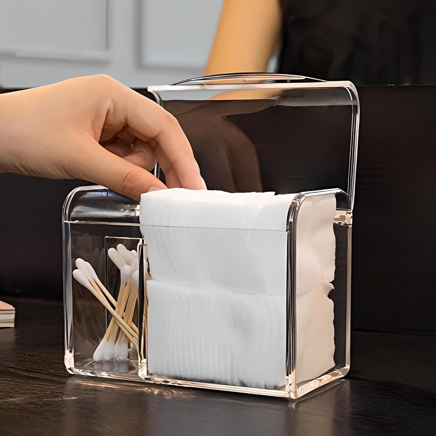 Qtip Holder Dispenser for Cotton Ball Swab, Cotton round Pads, Floss,3 Compartment Plastic Apothecary Jars,Bathroom Organization and Storage,Vanity Organizers and Storage,Clear