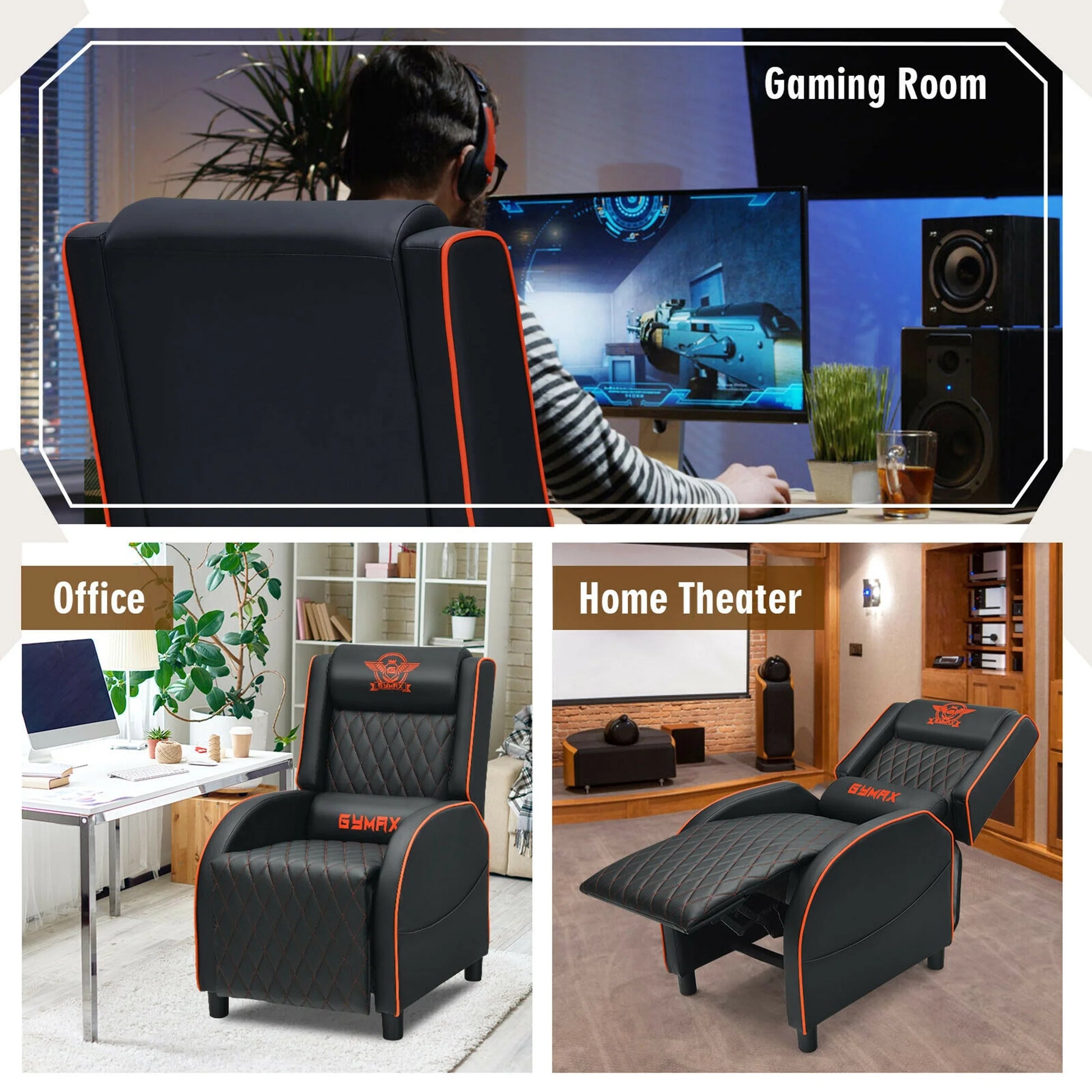 Massage Gaming Recliner Chair Leather Single Sofa Home Theater Seat Orange