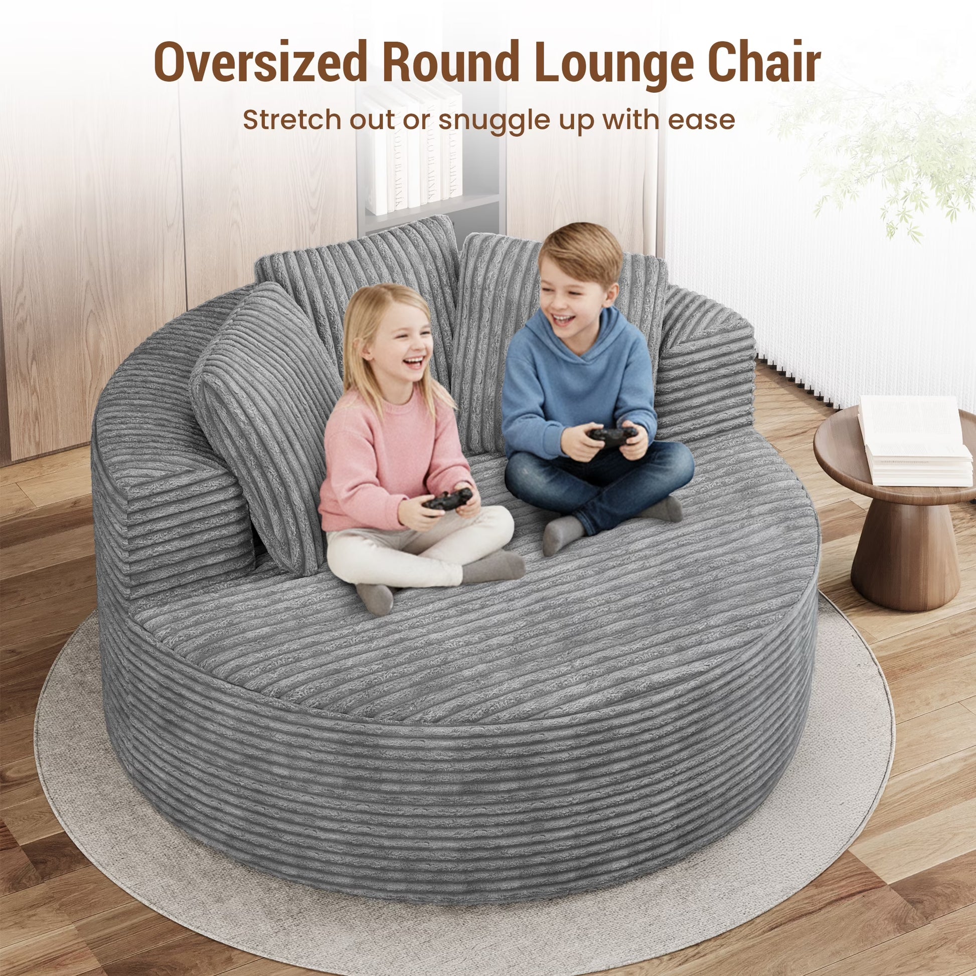 Magic Home Modern Lazy Sofa Foam Couch Sectional Sofa Togo Sofa Floor Sofa for Bedroom,Living Room,Apartment and Small Space,Single Seat Sofa,Gray
