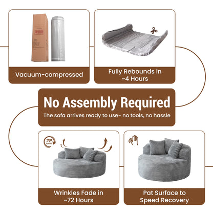 Magic Home Modern Lazy Sofa Foam Couch Sectional Sofa Togo Sofa Floor Sofa for Bedroom,Living Room,Apartment and Small Space,Single Seat Sofa,Gray
