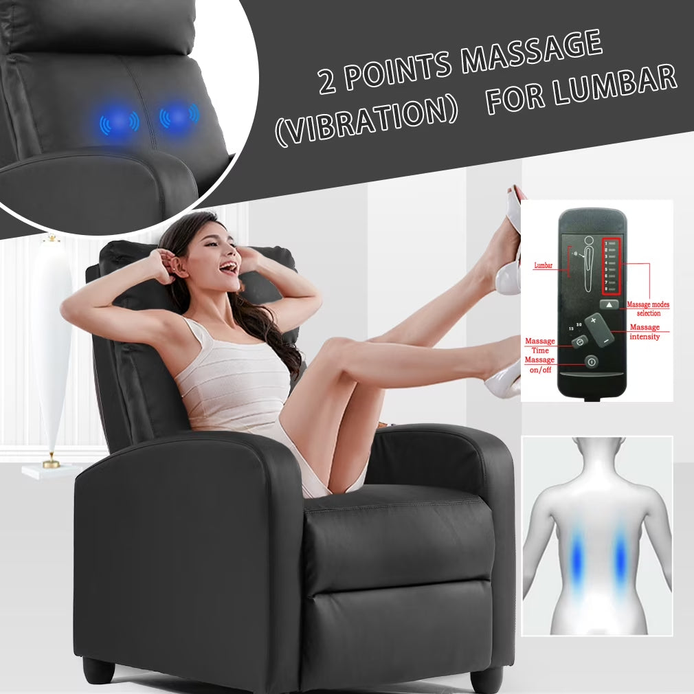 FDW Recliner Chair Breathable Padded PU Leather Massage Single Sofa Recliners,Black