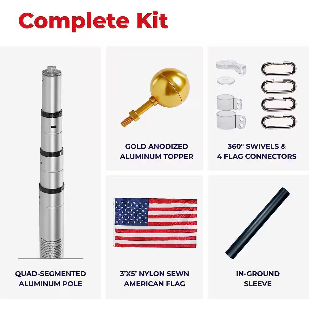 Liberty 21 Ft. Aluminum Telescopic Flagpole Kit with Swivels
