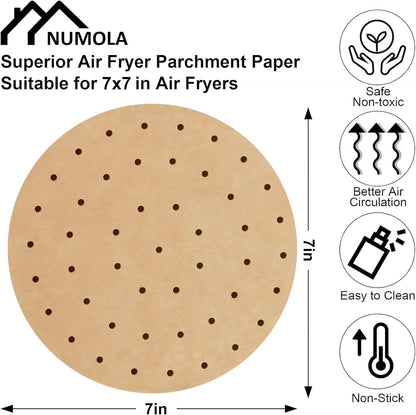 Air Fryer Parchment Paper Liners, 7 Inch Disposable Papers Liner for 2.5-4QT Baking, 100 Pcs Pre-Cut Air Fryer Paper, Non-Stick Unbleached Steamer Liner for Microwave, Steaming Basket