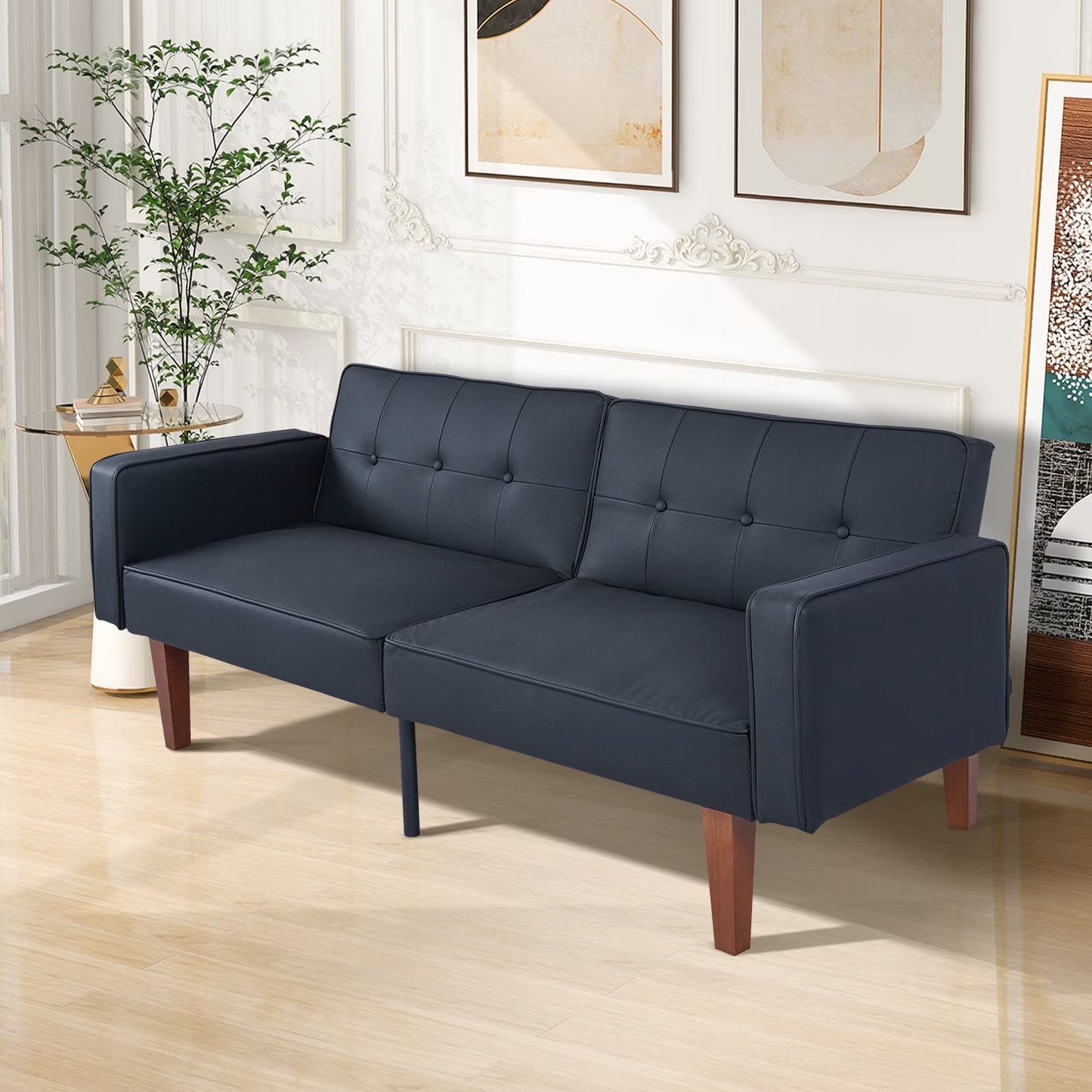 Modern Sofa, Convertible Memory Foam Futon Sofa Bed with Adjustable Armrests and Backrest,Gray