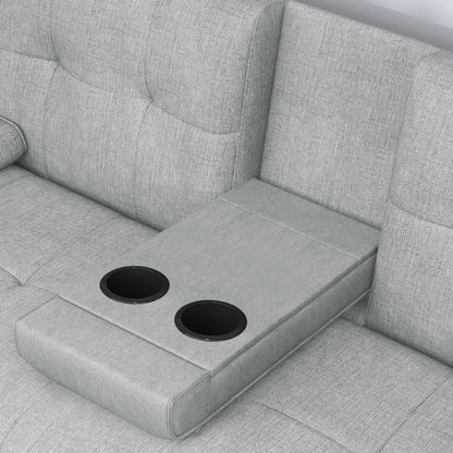 Modern Wood Convertible Futon Frame with Cupholders, Light Gray