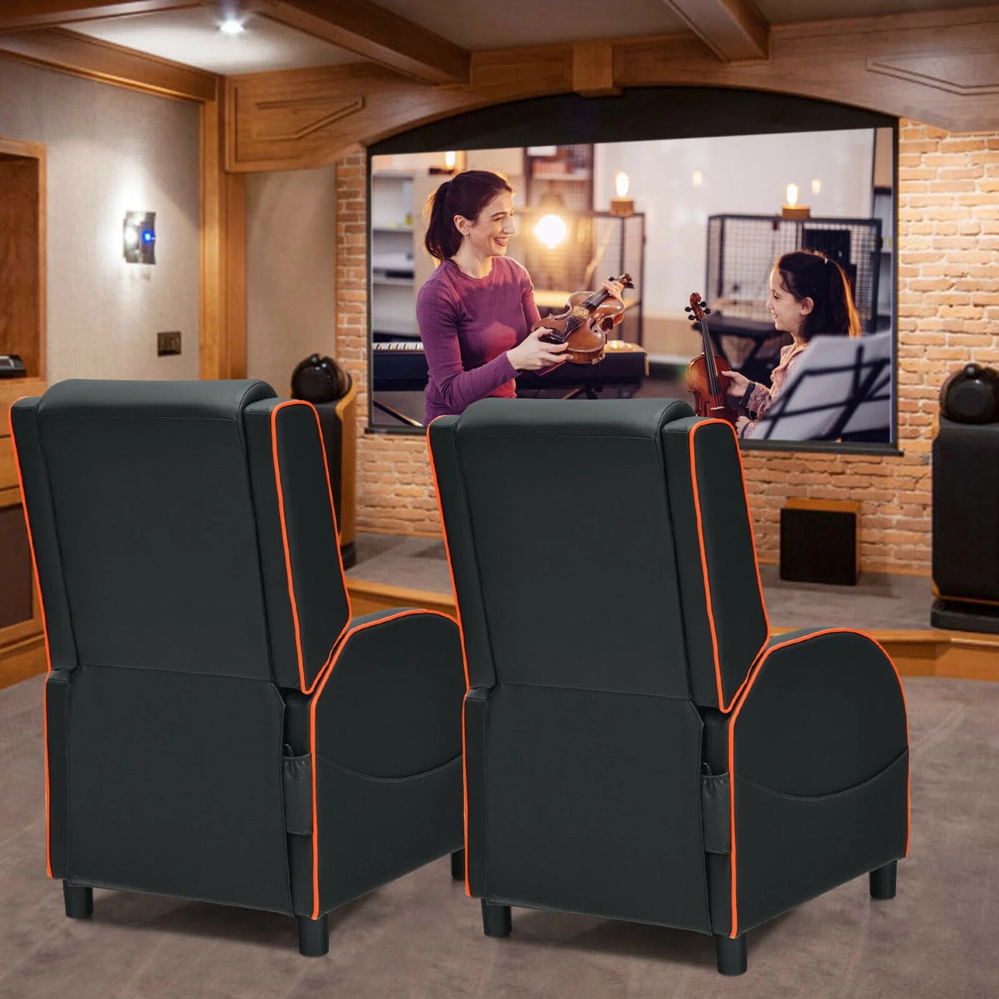 Massage Gaming Recliner Chair Leather Single Sofa Home Theater Seat Orange