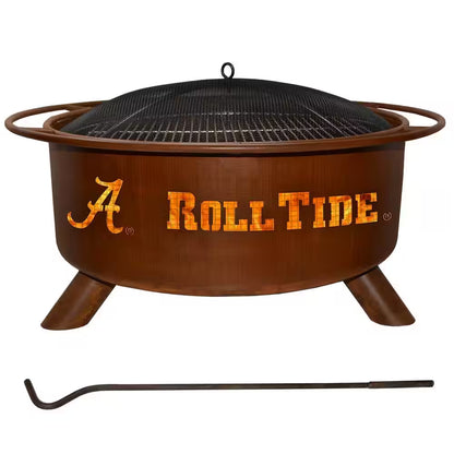 Alabama 29 In. X 18 In. round Steel Wood Burning Rust Fire Pit with Grill Poker Spark Screen and Cover