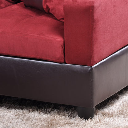 Flannel and PVC Sectional Sofa Couch Living Room Furniture Sets, Modern L Shaped Sectional Sofa Set, Red(No Ottoman)