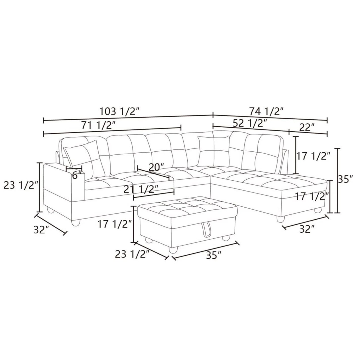 Sectional Sofa, Free Combination Sectional Couch, Small L Shaped Sectional Sofa, Modern Sofa Set for Living Room, Brown(Without Ottoman)