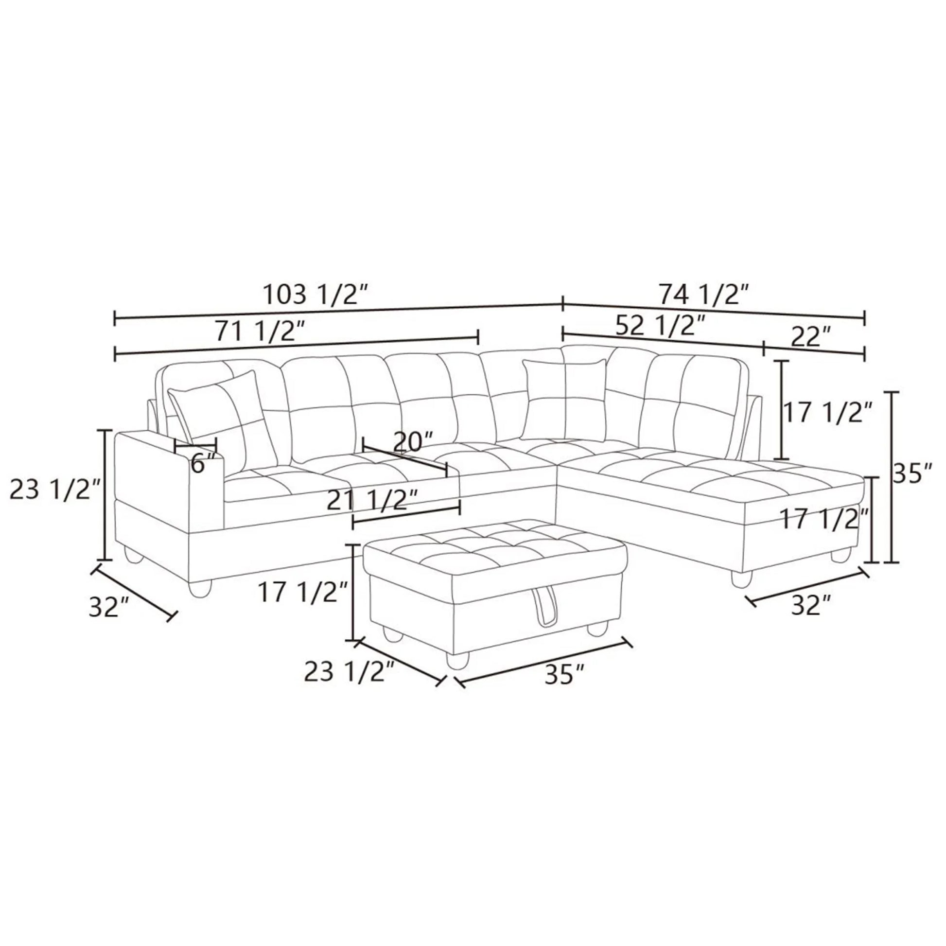 Sectional Sofa, Free Combination Sectional Couch, Small L Shaped Sectional Sofa, Modern Sofa Set for Living Room, Brown(Without Ottoman)