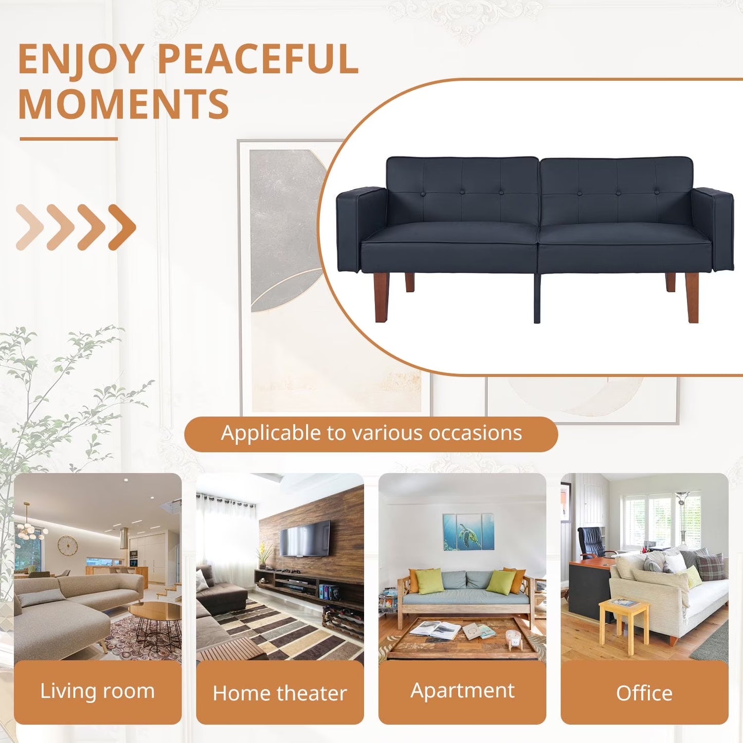 Modern Sofa, Convertible Memory Foam Futon Sofa Bed with Adjustable Armrests and Backrest,Gray