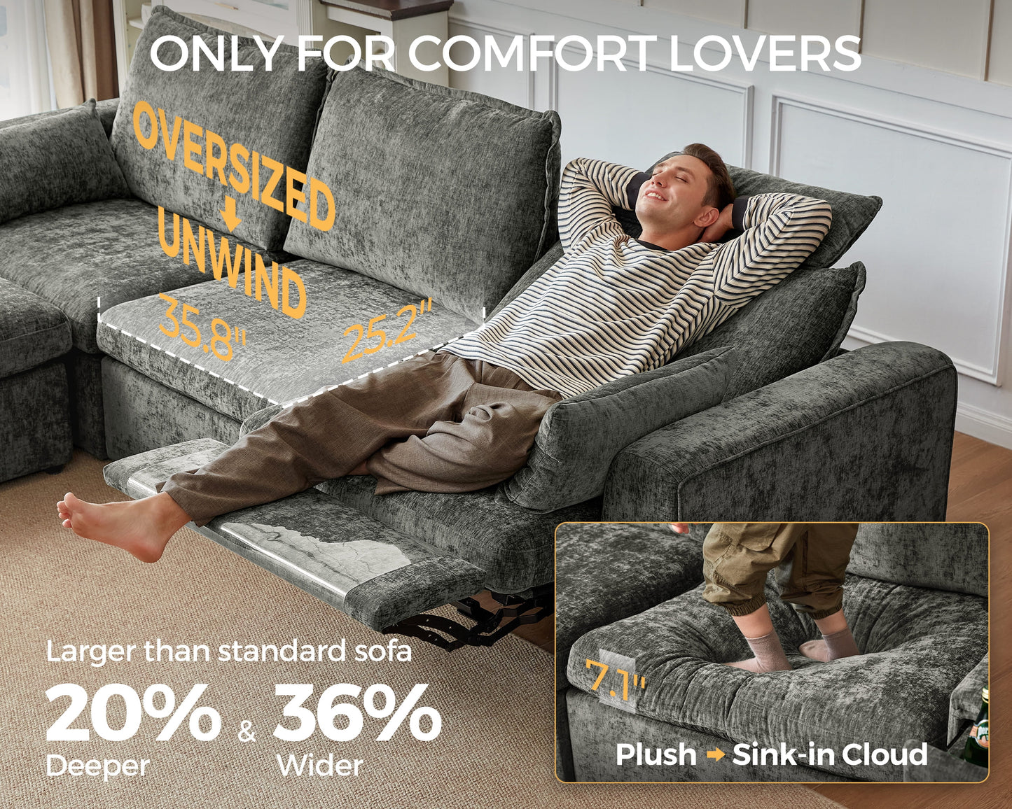 Modular Sectional Power Reclining Sofa Gray