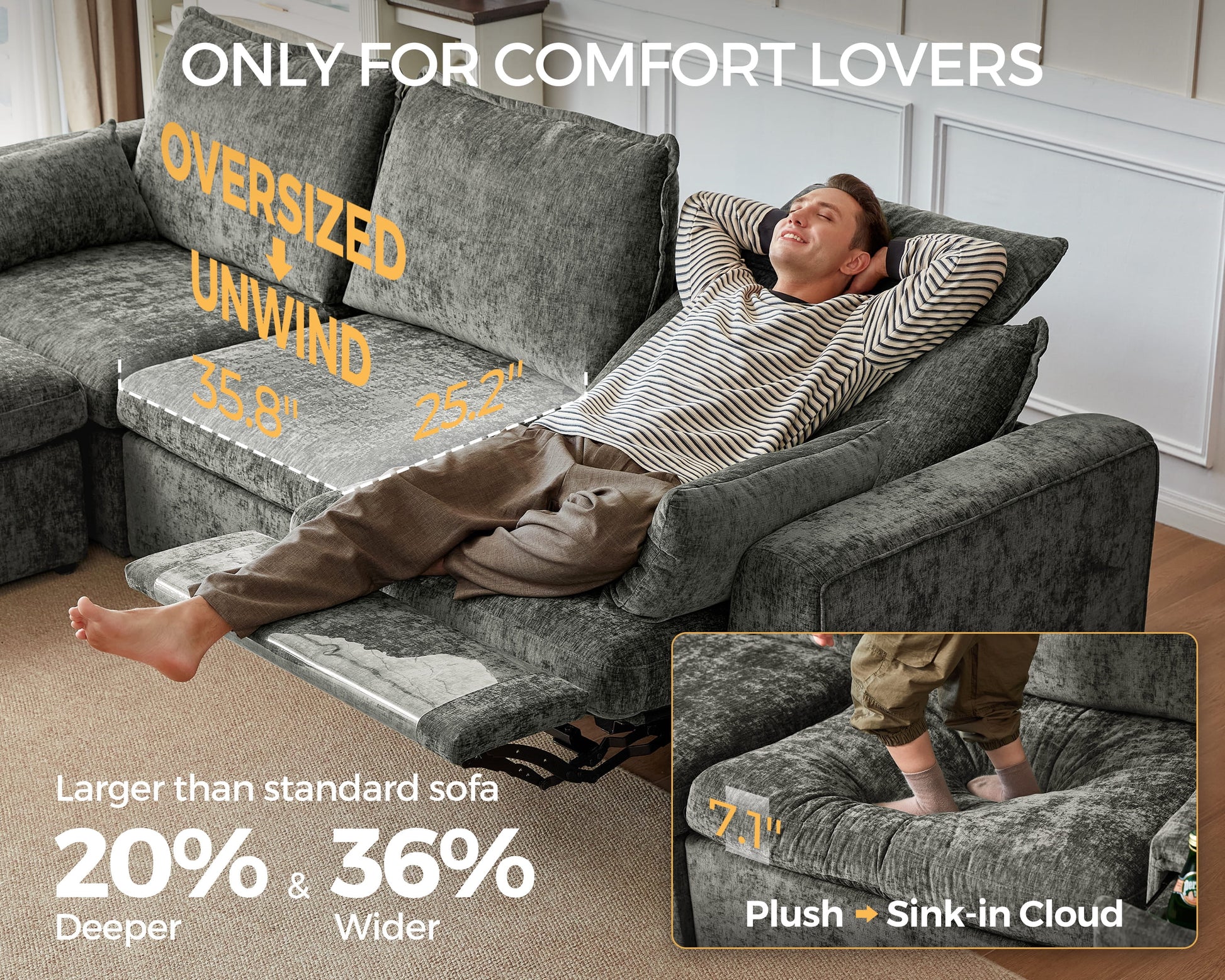 Modular Sectional Power Reclining Sofa Gray