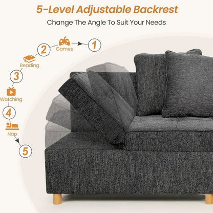 4-In-1 Convertible Chair Bed, Linen Sleeper Chair for Small Space, Futon Sofa Bed with 2 Throw Pillows for Living Room, Single Recliner with 5 Adjustable Backrest for Bedroom Apartment, Black