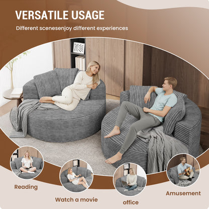 Magic Home Modern Lazy Sofa Foam Couch Sectional Sofa Togo Sofa Floor Sofa for Bedroom,Living Room,Apartment and Small Space,Single Seat Sofa,Gray