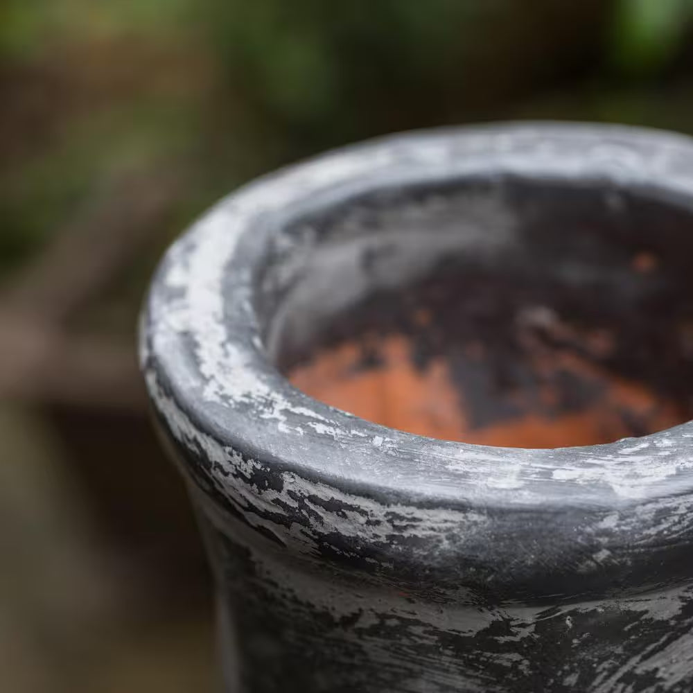 Outdoor Stoney Grey Clay Chimenea Scribbled Design Fire Pit with Metal Stand