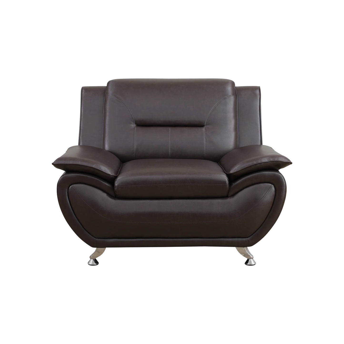 3 Piece Sofa Set - 46" Wide Upholstered Sofa Couch Armchair, Leather, Brown