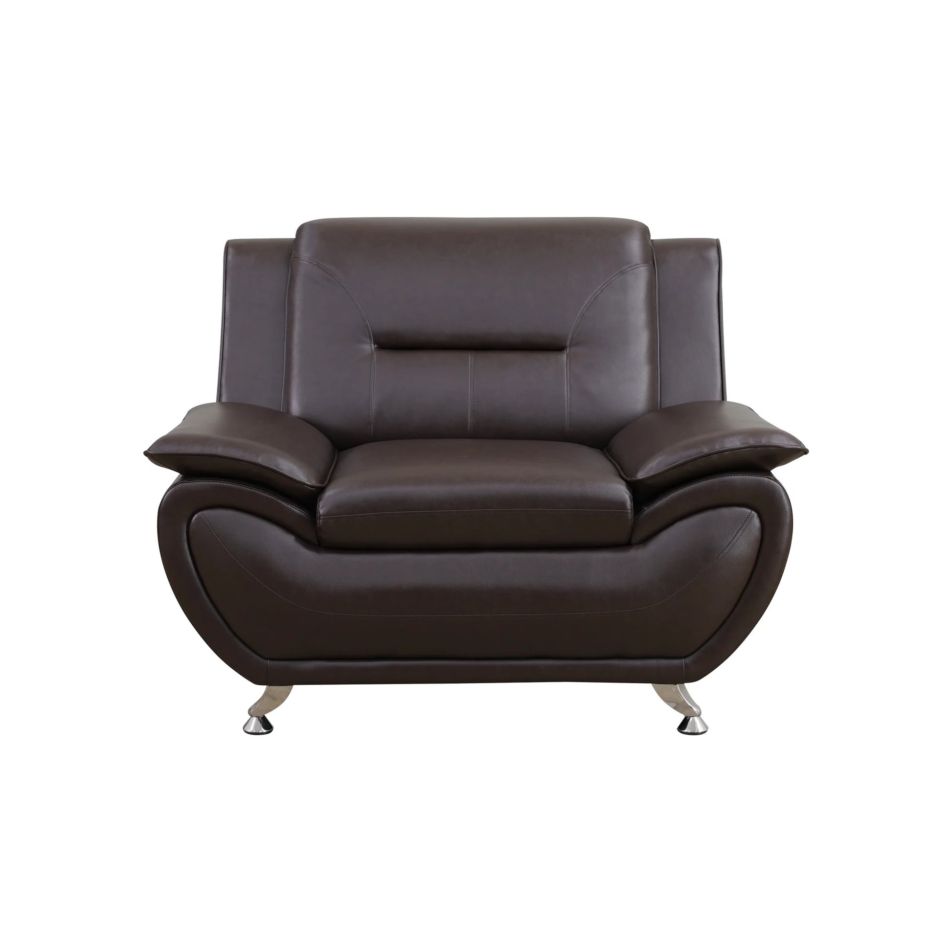 3 Piece Sofa Set - 46" Wide Upholstered Sofa Couch Armchair, Leather, Brown