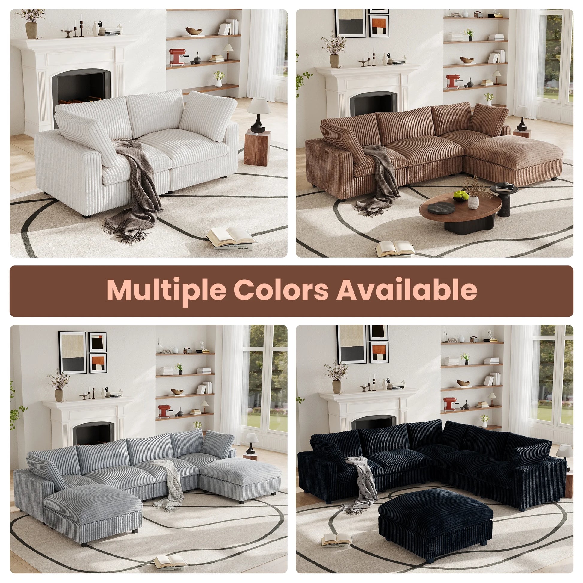 Modular Sectional Sofa,Oversized U Shaped Sofa with Ottomans,Plush Deep Seat Cloud Sofa Couch for Living Room,Apartment, Couch Cushion Covers Removable ( Brown, 4 Seat with 2 Ottomans)
