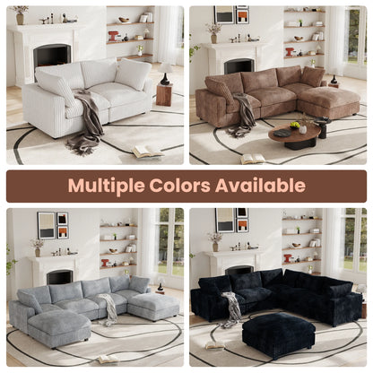 Modular Sectional Sofa,Oversized U Shaped Sofa with Ottomans,Plush Deep Seat Cloud Sofa Couch for Living Room,Apartment, Couch Cushion Covers Removable ( Brown, 4 Seat with 2 Ottomans)
