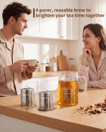 Tea Infuser (2 Pack with Scoop), Extra Fine Mesh Tea Infusers for Loose Tea, 18/8 Stainless Steel Tea Strainer with Extended Chain Hook, Tea Steeper for Brew Tea, Spices & Seasonings