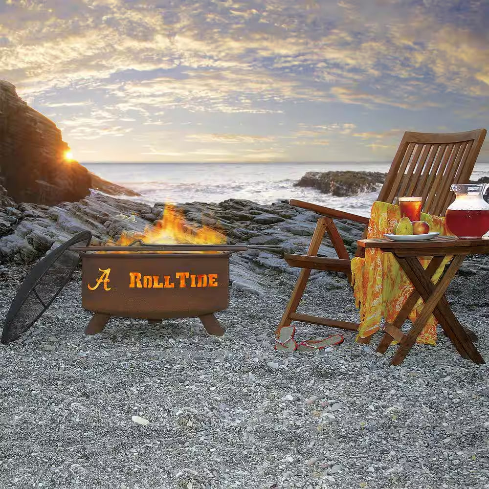 Alabama 29 In. X 18 In. round Steel Wood Burning Rust Fire Pit with Grill Poker Spark Screen and Cover