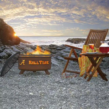 Alabama 29 In. X 18 In. round Steel Wood Burning Rust Fire Pit with Grill Poker Spark Screen and Cover