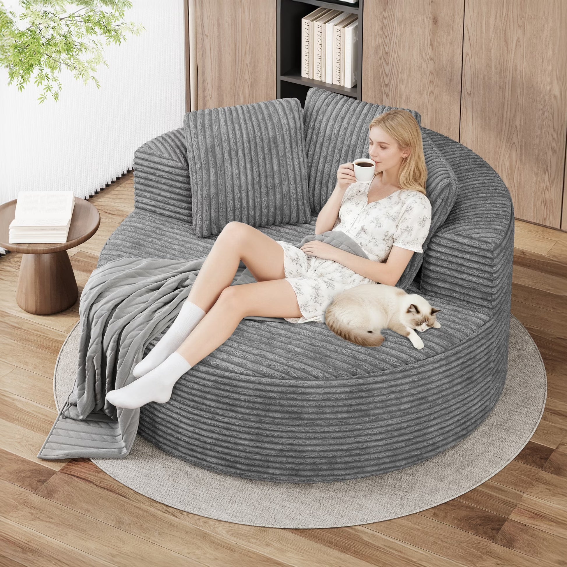 Magic Home Modern Lazy Sofa Foam Couch Sectional Sofa Togo Sofa Floor Sofa for Bedroom,Living Room,Apartment and Small Space,Single Seat Sofa,Gray