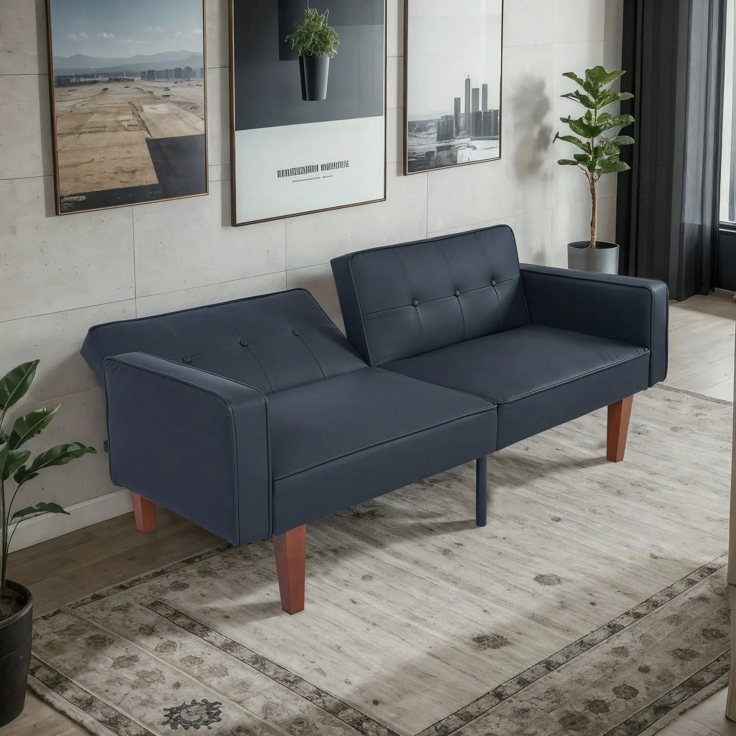 Modern Sofa, Convertible Memory Foam Futon Sofa Bed with Adjustable Armrests and Backrest,Gray