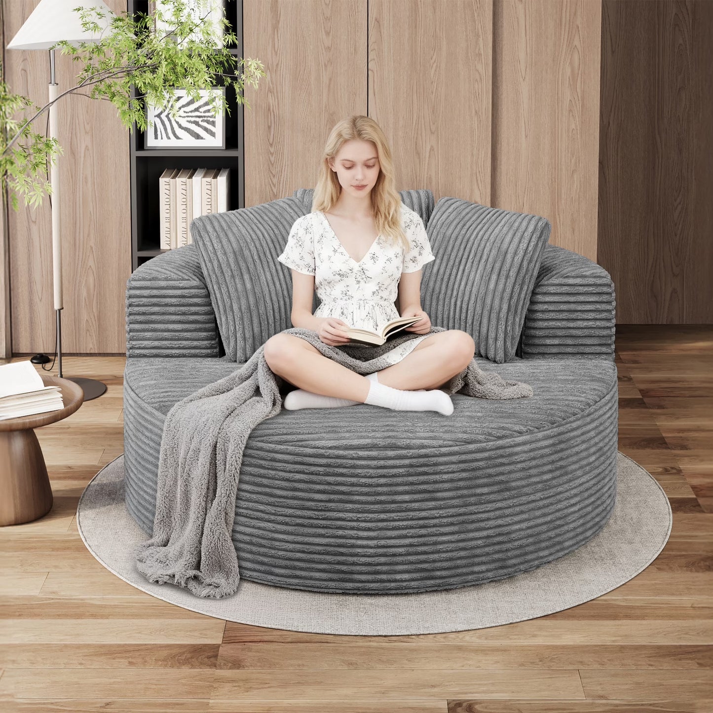 Magic Home Modern Lazy Sofa Foam Couch Sectional Sofa Togo Sofa Floor Sofa for Bedroom,Living Room,Apartment and Small Space,Single Seat Sofa,Gray
