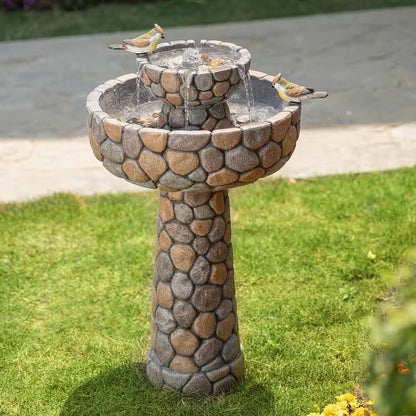 24.41 In. H Outdoor Polyresin 2-Tierd Stone-Like Birdbath Fountain