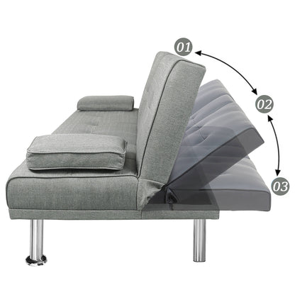 Modern Wood Convertible Futon Frame with Cupholders, Light Gray