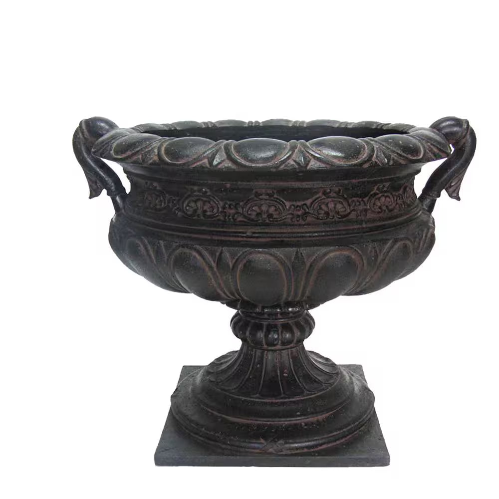 24-1/4 In. X 21 In. X 19-1/4 In. Cast Stone Fiberglass Urn with Handles in Aged Charcoal