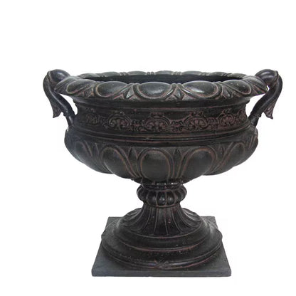 24-1/4 In. X 21 In. X 19-1/4 In. Cast Stone Fiberglass Urn with Handles in Aged Charcoal