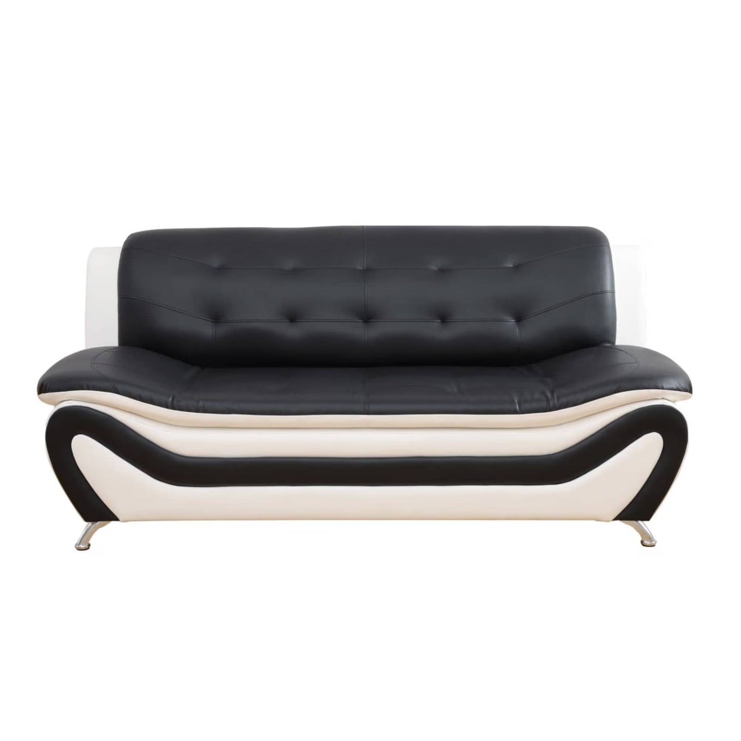 Leather Sleeper Sofa Chair, Modern 3 Seater Comfy Sofa Couch for Living Room, Black and White