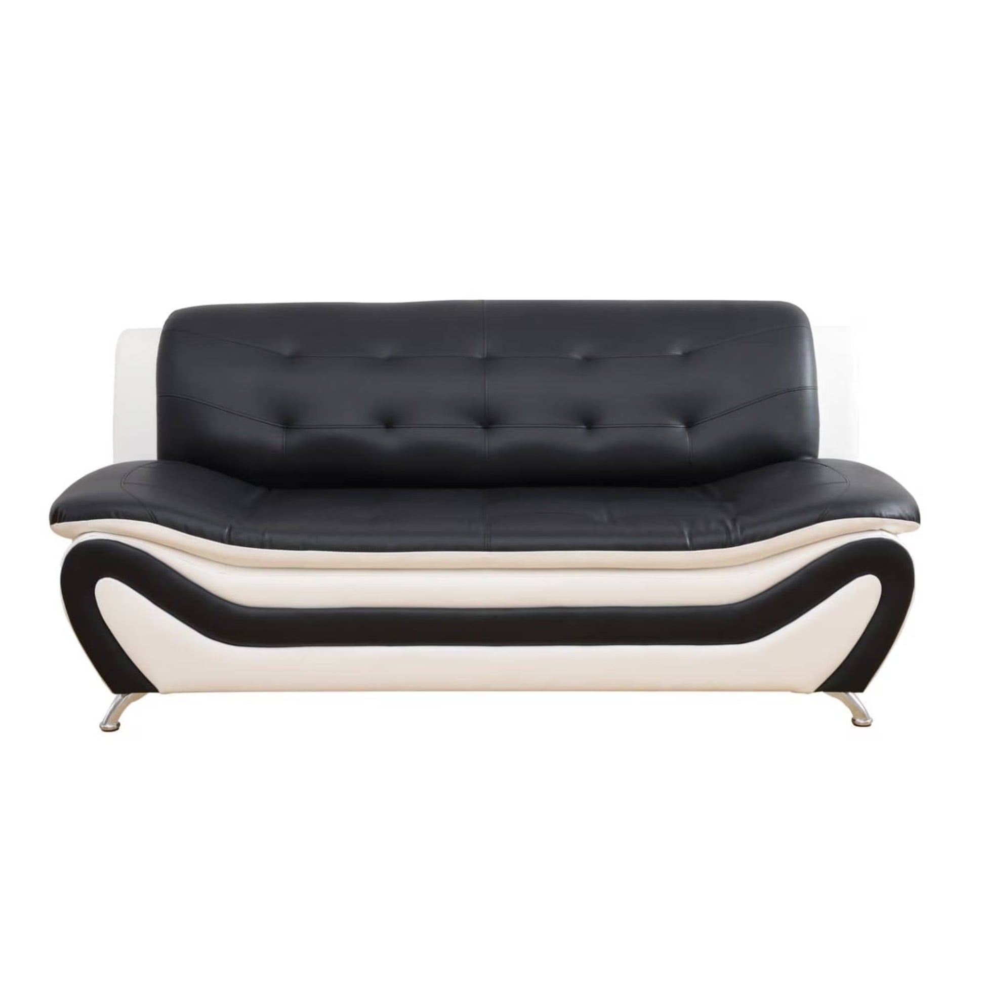 Leather Sleeper Sofa Chair, Modern 3 Seater Comfy Sofa Couch for Living Room, Black and White
