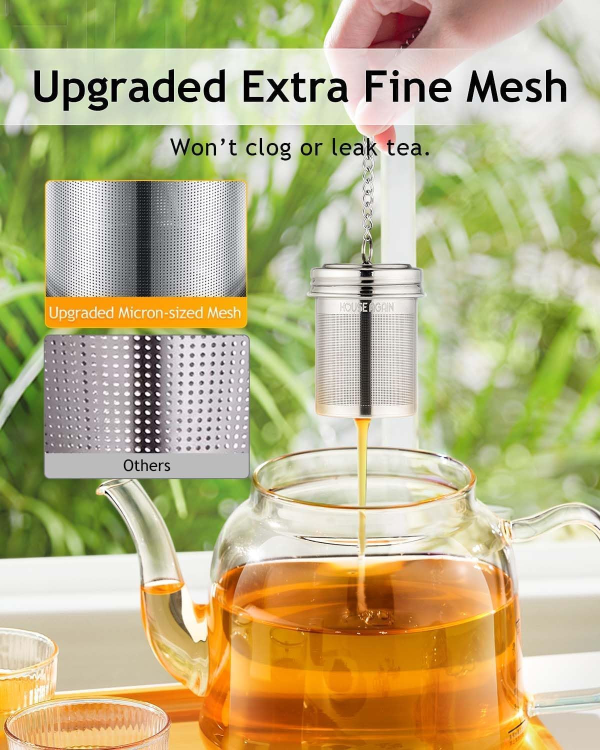 Tea Infuser (2 Pack with Scoop), Extra Fine Mesh Tea Infusers for Loose Tea, 18/8 Stainless Steel Tea Strainer with Extended Chain Hook, Tea Steeper for Brew Tea, Spices & Seasonings