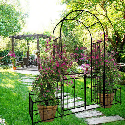Hot Seller Garden 86.6 In. Iron Arch Black Trellis with Double Gate Design for High Climbing Plants Support Rose