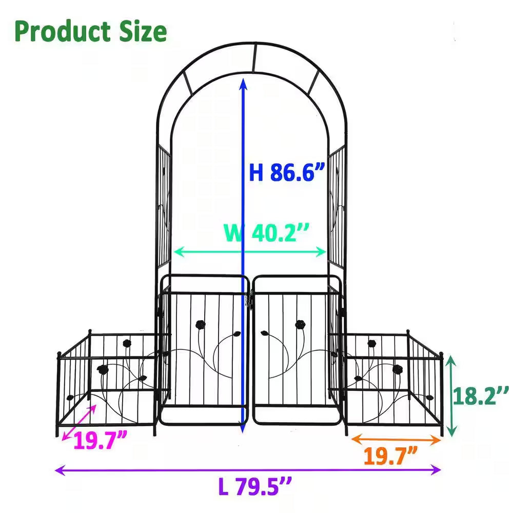 Hot Seller Garden 86.6 In. Iron Arch Black Trellis with Double Gate Design for High Climbing Plants Support Rose