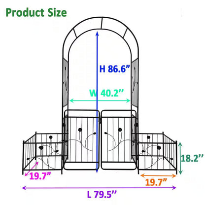 Hot Seller Garden 86.6 In. Iron Arch Black Trellis with Double Gate Design for High Climbing Plants Support Rose