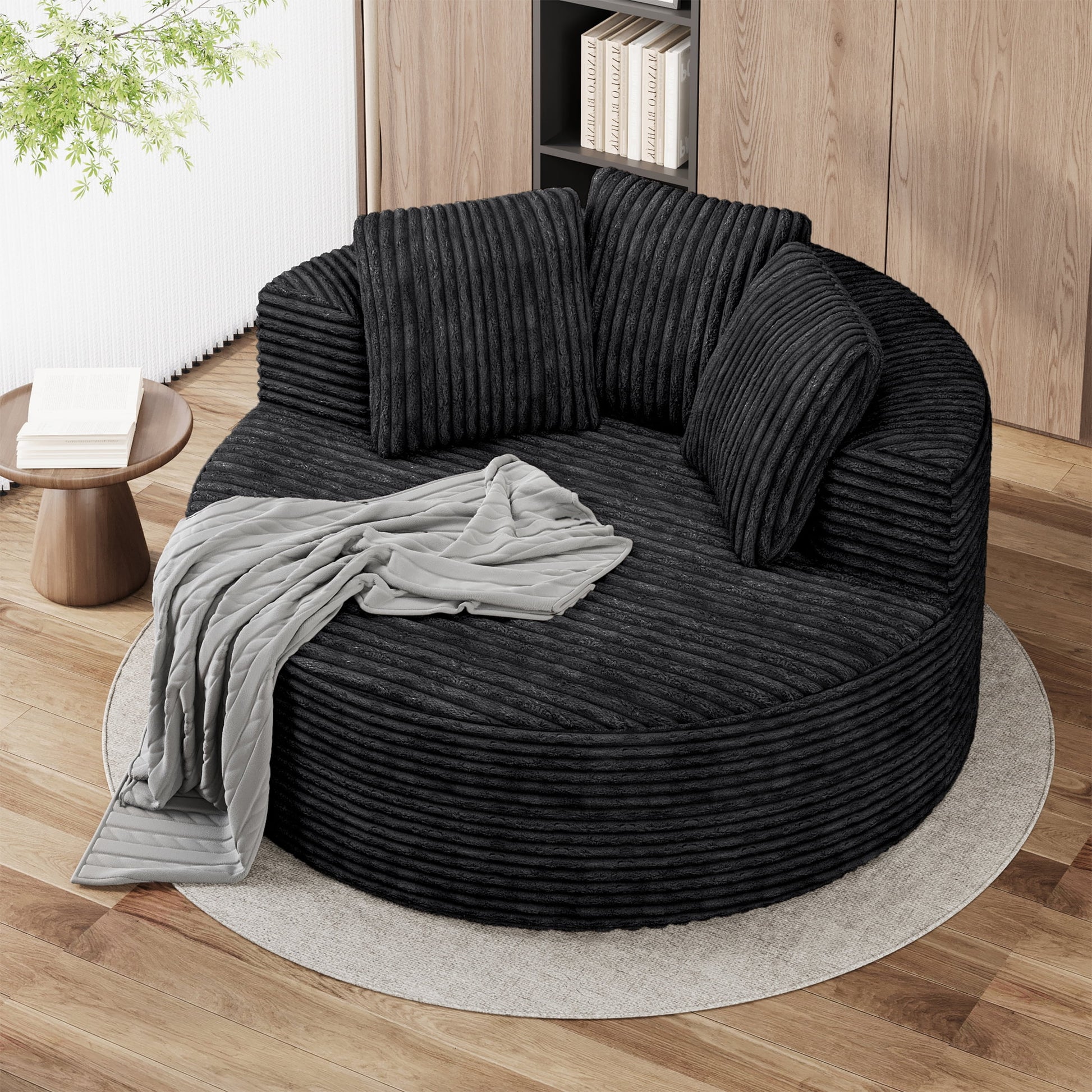 Magic Home Modern Lazy Sofa Foam Couch Sectional Sofa Togo Sofa Floor Sofa for Bedroom,Living Room,Apartment and Small Space,Single Seat Sofa,Black