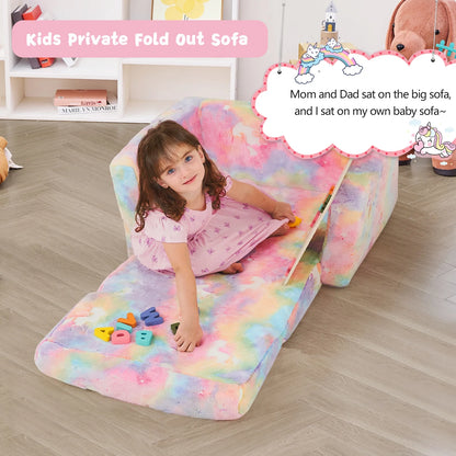 Glow-In-The-Dark Unicorn Toddler Sofa, 2-In-1 Foldable Plush Chair & Lounger for Kids Boys & Girls, Removable Washable Cover